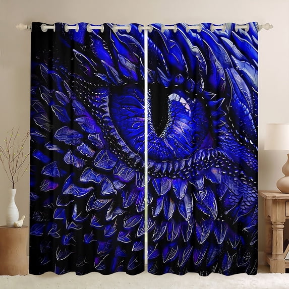 Blue Dragon Eye 2 Panels 52"Wx63"L Curtains & Drapes,Antique 3D Dragon Blackout Curtains Gothic Curtains,Mythical Animal Curtains Artistic Fantasy Living Room Decor Aesthetic