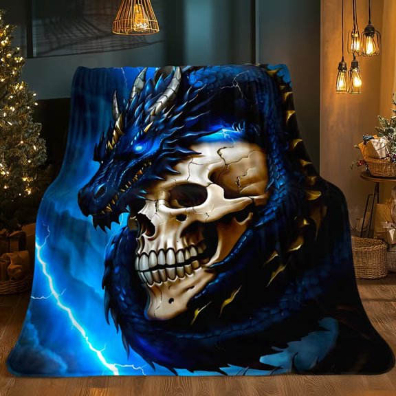 Blue Dragon Skull Gothic Fantasy Blanket