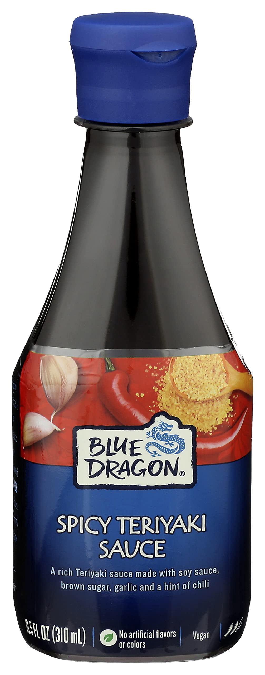 Blue Dragon Spicy Teriyaki Sauce, 10.5 Oz (Pack of 6), Dipping Sauce, Marinade, Squeezy Bottle, Vegan