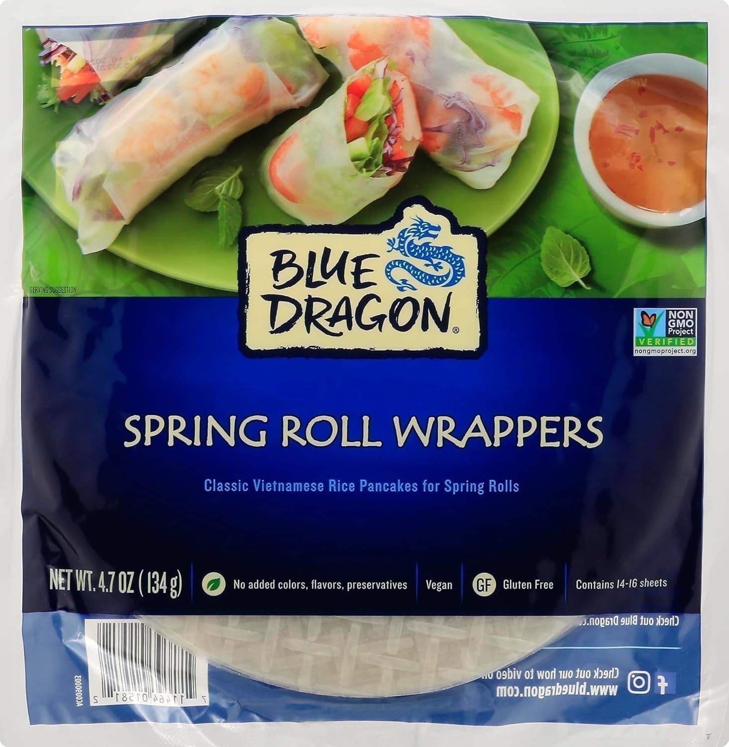 Blue Dragon Spring Roll Wrappers, 4.7 oz, Pack of 12