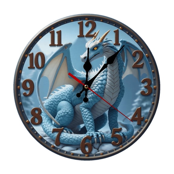 Blue Dragon Wall Clock 10 Inch Silent Non Ticking Round Wooden Clock Decoration for Living Room Kitchen Bedroom Bathroom Office Classroom