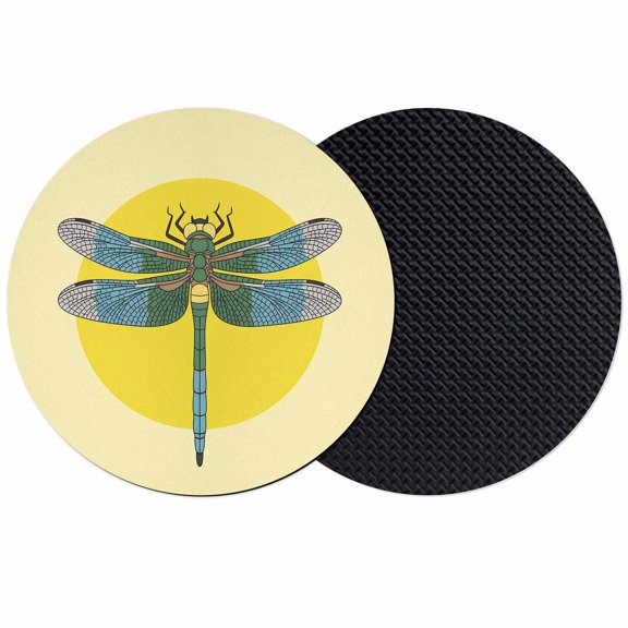 Blue Dragonfly Coasters Set of 2, Absorbent Coasters for Drinks, Yellow Vintage Art Coaster for Desk Coffee Table Protection, Home Decor House Warming Gifts 4"