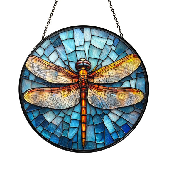 Blue Dragonfly Design Glass Suncatcher Hanging Ornament Garden Style Home Decor Gift