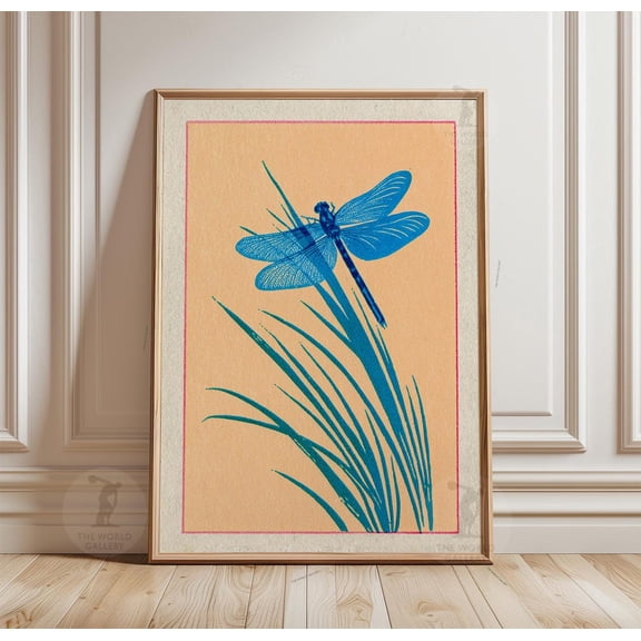 Blue Dragonfly Japanese Botanical Poster Unframed Paper Print