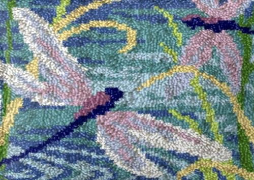 Blue Dragonfly Latch Hook Rug Kit for Adults DIY Carpet Cushion with Printed Canvas Crochet Yarn Craft Hooking Tapestry for Home Floor Decoration Pets Warm Pads 52x38cm