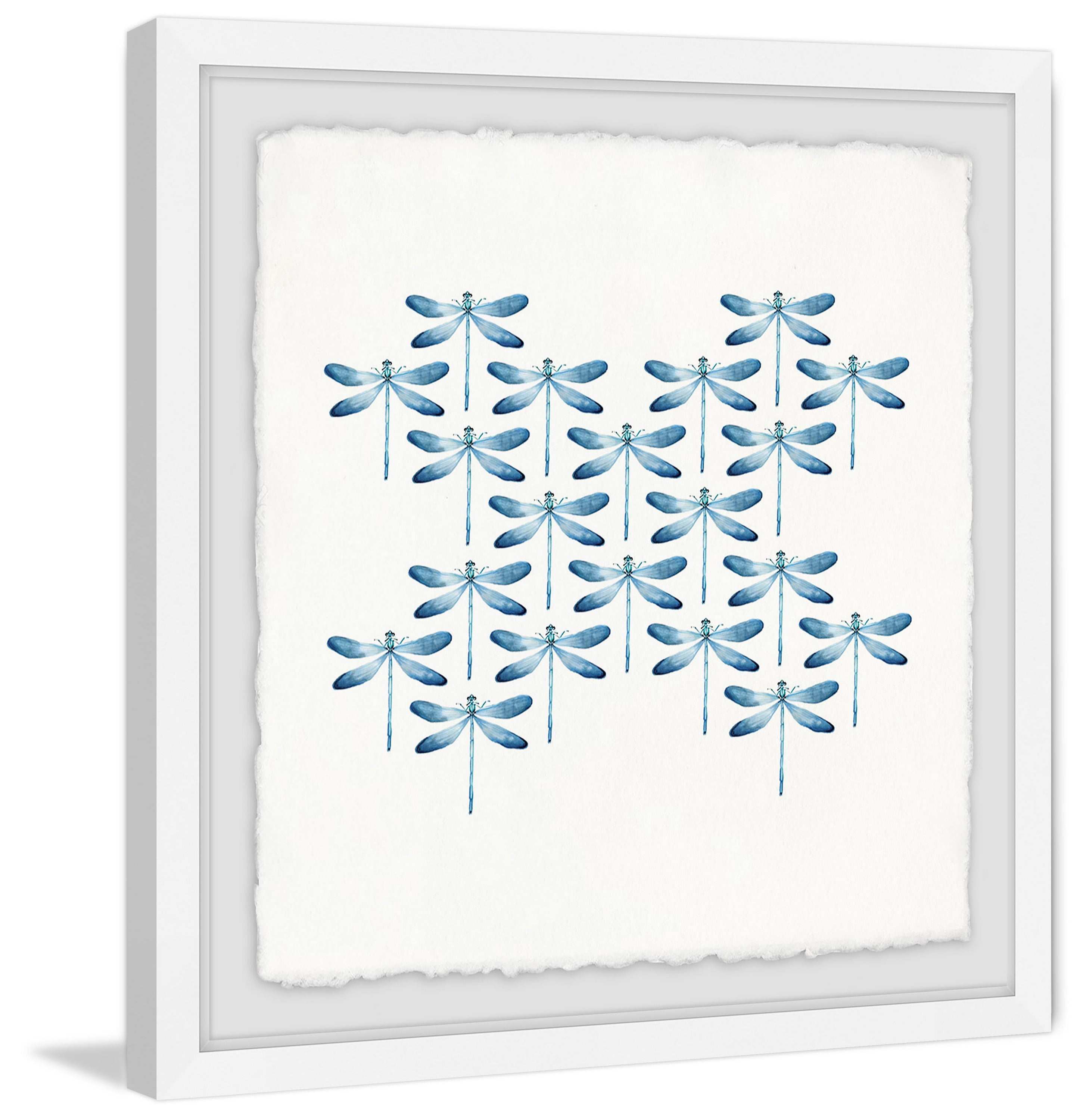 Blue Dragonfly Rows Framed Painting Print