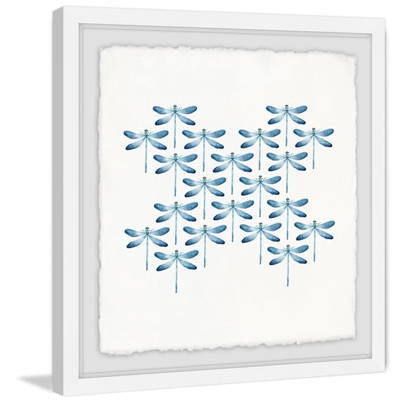 Blue Dragonfly Rows Framed Painting Print