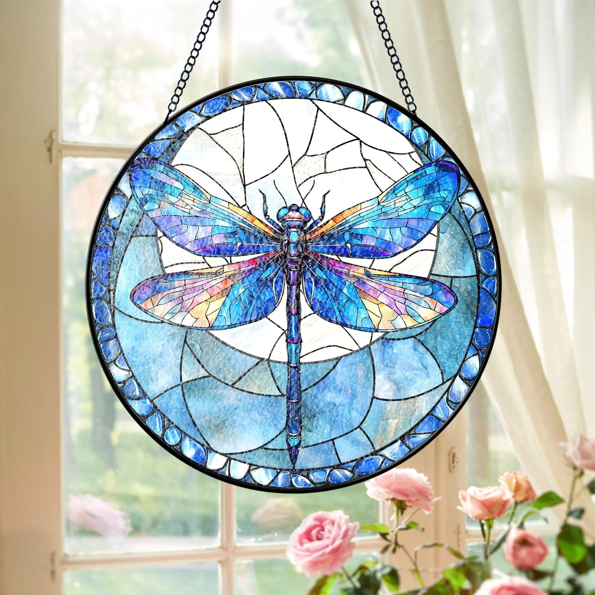 Blue Dragonfly Stained Glass Suncatcher, Dragonfly Window Hanging ...