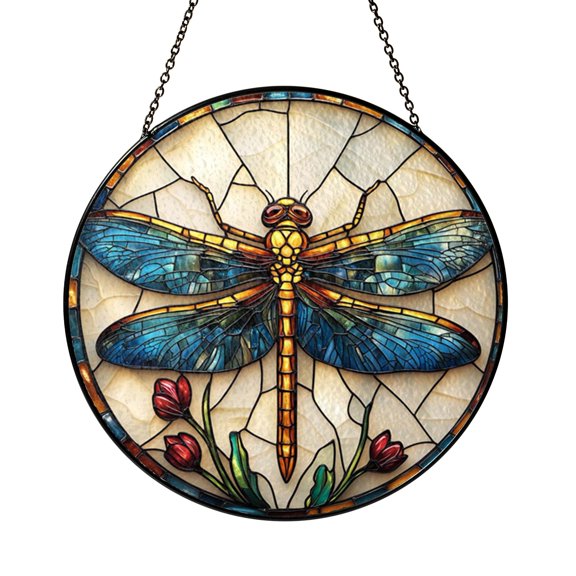 Blue Dragonfly Stained Glass Suncatcher for Window Decor, Calm Nature Inspired Insect Gift