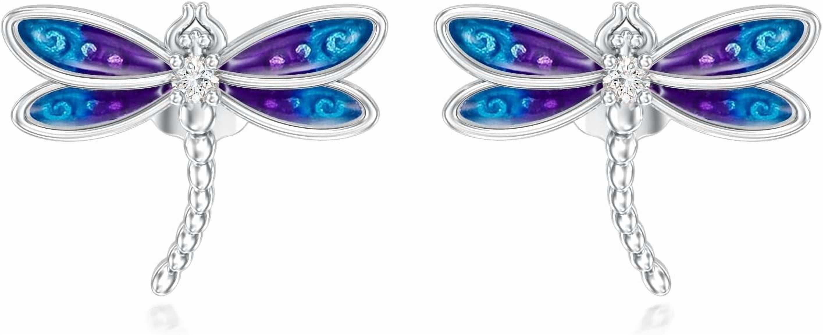 Blue Dragonfly Stud Earrings 925 Sterling Silver Insect Small Cartilage ...