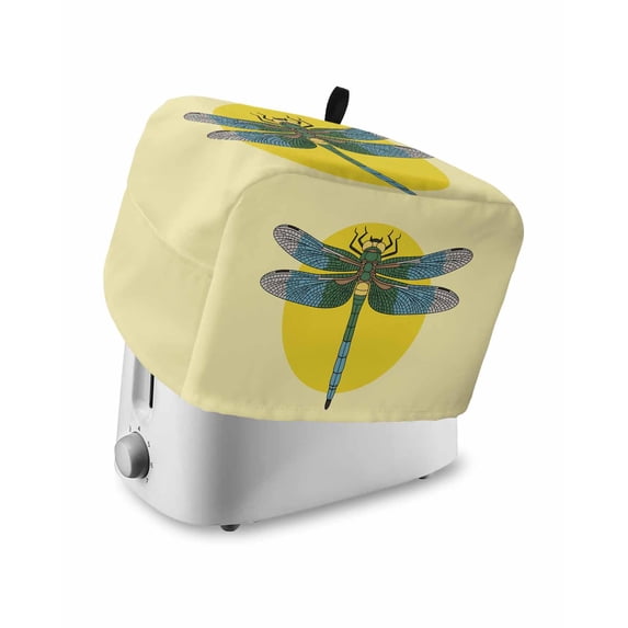 Blue Dragonfly Toaster Cover 4 Slice, Large Kitchen Appliance Covers, Yellow Vintage Art Toaster Oven Cover with Loop, Bread Machine Cover Polyester Dust Cover Protection