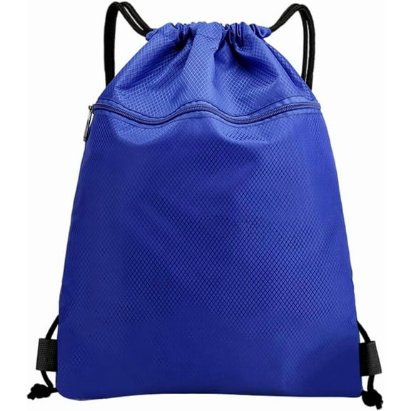 Blue Draw String Backpacks Waterproof Drawstring Bag with Zip Pocket Oxford Cloth Lightweight Sports Gym Storage Back Cinch Sack Knapsack for Swim Travel Outdoor Men Women 15.7x13.2in diy