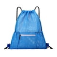 thumbnail image 1 of Blue Drawstring Backpack Polyester Sports Sack for Students Large Capacity Outdoor Activities Hiking Beach Lightweight Drawstring Backpack, 1 of 7
