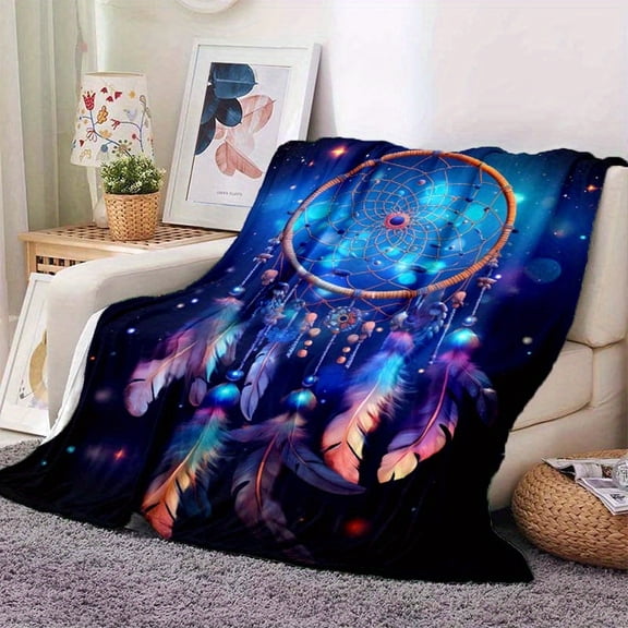 Blue Dream Catcher Blanket For Home Lightweight Flannel Throw For Sofa Bed Travel Camping Living Room Office Couch Chair And Bed Digital Printing Fleece Blanket With Soft Warm Flannel Fabric
