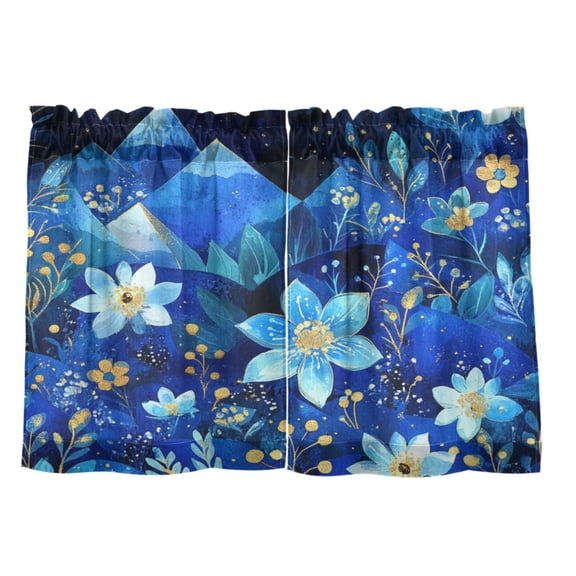 Blue Dream Flowers 27"x24" Linen Look Cafe Curtain Set with Privacy and UV Protection