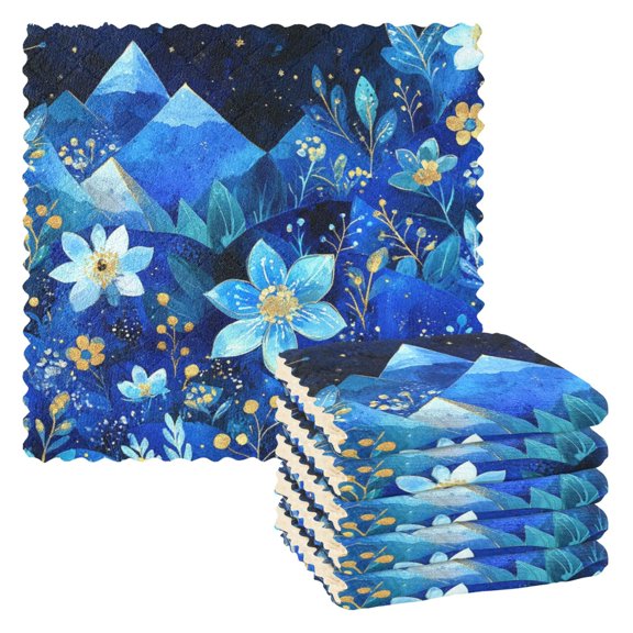 Blue Dream Flowers 6 Pack Kitchen Cleaning Cloths 11'' x 11'', Super Absorbent, Soft Double Layer Plush for Dish and Surface Cleaning