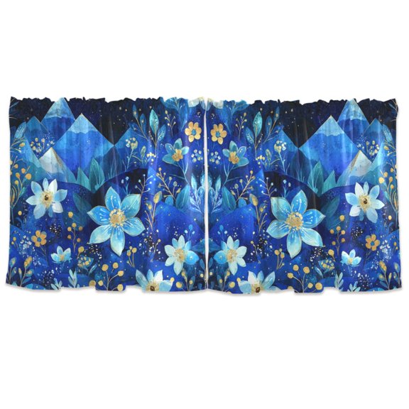 Blue Dream Flowers Tier Curtains for Kitchen 57x24 Inch Semi Sheer Light Filtering Half Window Curtains 2 Panels