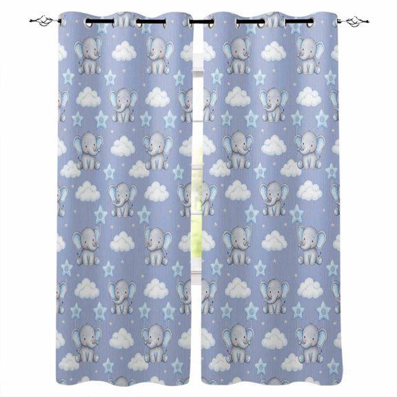 Blue Dreamy Elephant Blackout Curtains 63 Inch Length Cartoon Animal Cloud Stars Fairytale Style Thermal Insulated Window Curtain Window Drapes 2 Panels for Bedroom Living Room 42"Wx63"L