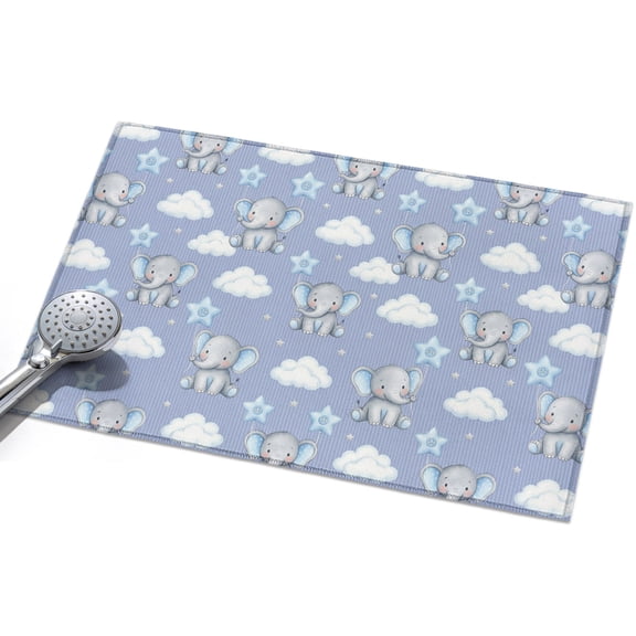 Blue Dreamy Elephant Washable Area Rug 2 x 3 ft Cartoon Animal Cloud Stars Fairytale Style, Soft Non Slip Rugs Stain Repellent Indoor Felt Carpet for Living Dining Room Bedroom Home Office