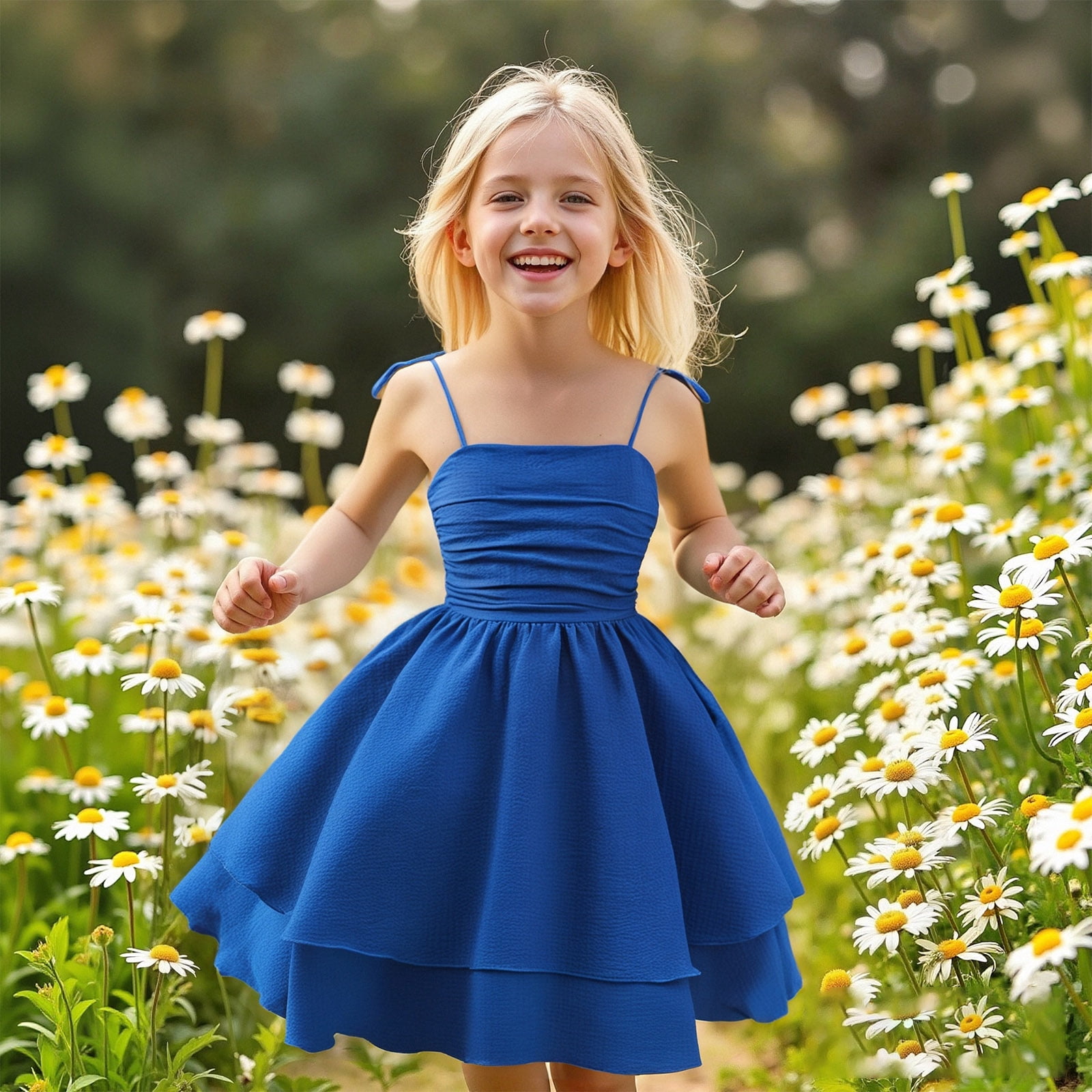 Blue Dress Girls Spaghetti Strap Girls Formal Dresses Party Dresses for  Girls Little Girl Dresses 8-9 Years