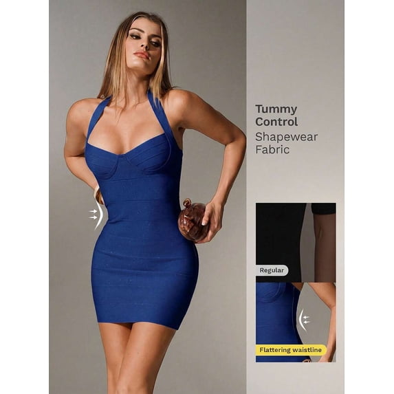 Blue Dress With Halter Neck And Backless Design
