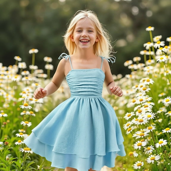 Blue Dress for Girls Spaghetti Strap Toddler Tulle Dress Flower Dress for Girls Dress up Clothes for Girls 11 Years