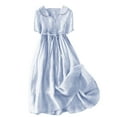 thumbnail image 1 of Blue Dresses Women's Cotton And Linen Solid Color Retro Button V Neck Casual Dress Formal Dresses for Women, 1 of 5
