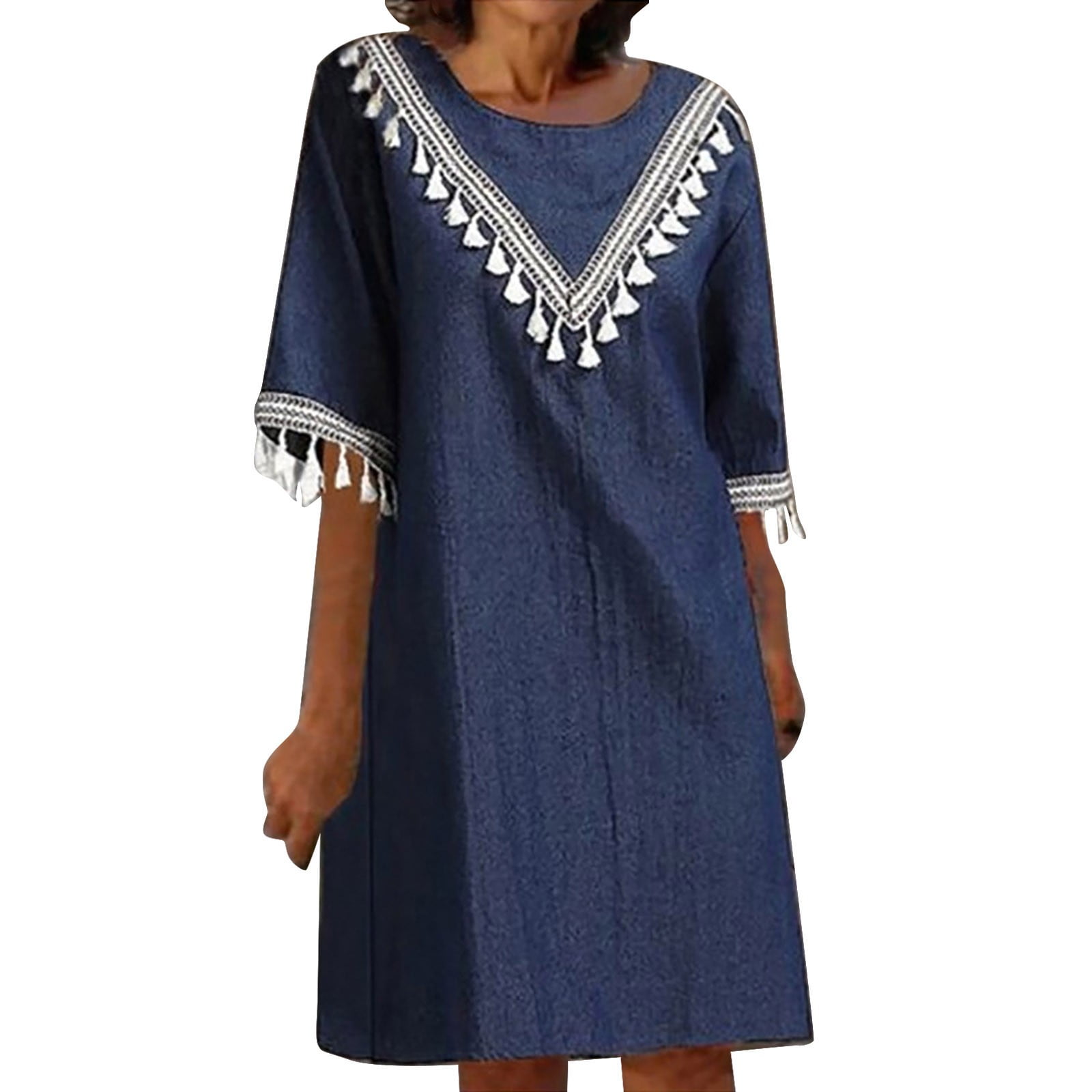 Blue Dresses for Women 2024 Round Neck Long Sleeve Fanny Pack Hip Tight
