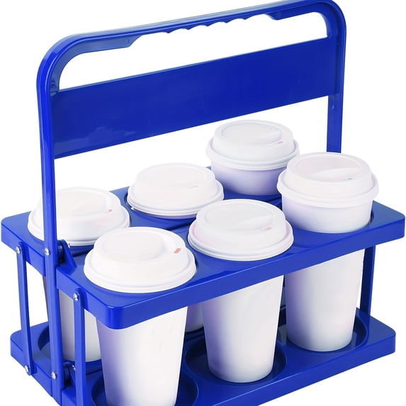 Blue,Drink Carrier with Handle, Plastic Cup Carriers for Drinks, Drink Holder for Car, GrubHub, Doordash Accessories, Portable Foldable Reusable Mobile, Use for Food Delivery Bag, RED
