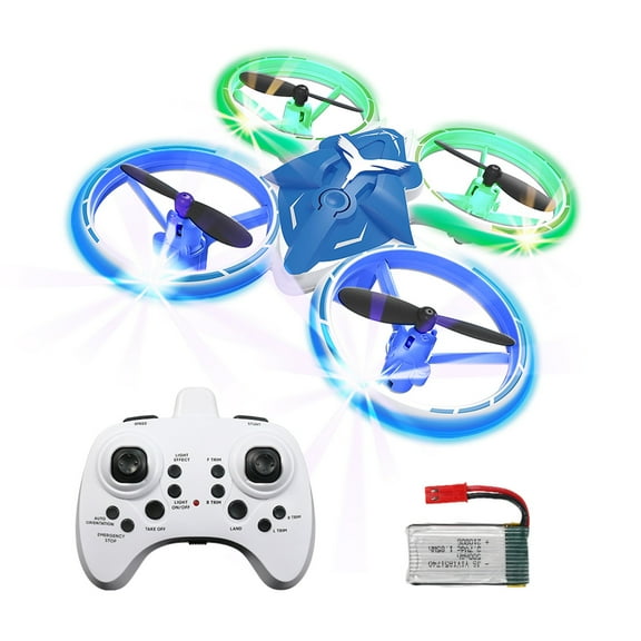 Blue Drones For Kids, Rc Drone With Altitude Hold, Headless Mode, Blue & Green Light, Easy To Fly For Boys And Girls, 4.84X4.84X1.52 In, 0.66 Lb