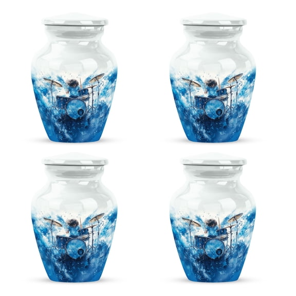 Blue Drum Set cremation urns for ashes adult male - memorial urn for ashes for women & men 3 inch 4 pcs