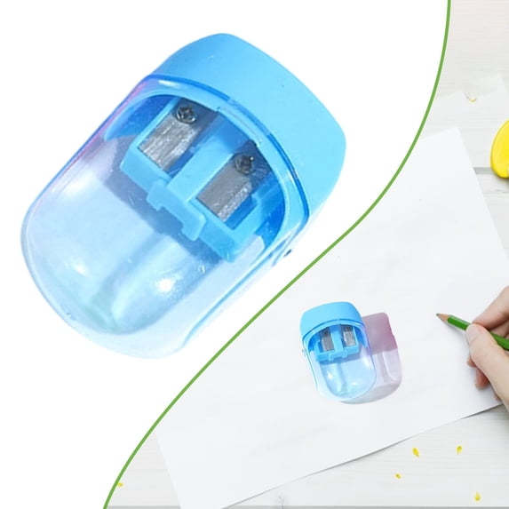 Blue Dual Hole Manual Pencil Sharpener with Cover, Portable Oval Sharpener for Colored Pencils and Regular Pencils, Stationery for Art Office Use