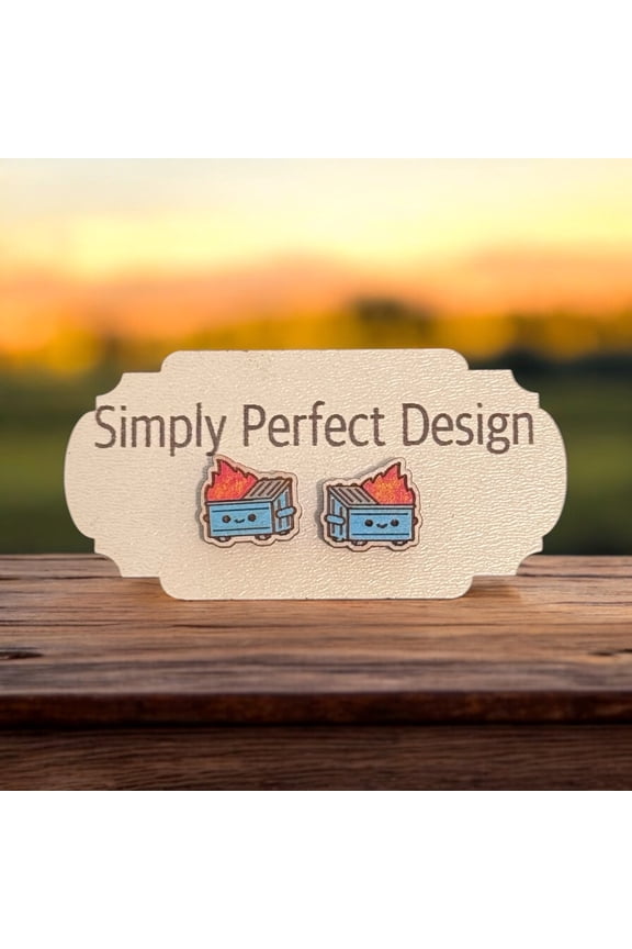 Blue Dumpster Fire Enamel Stud Earrings Cute & Funny Cartoon Jewelry for Everyday Wear