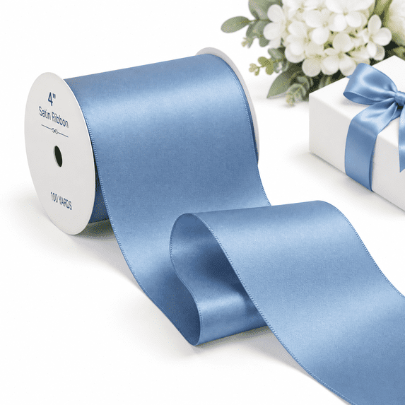 Blue Dusty 4 Inch Double Faced Satin Ribbon 10 Yards for Gift Wrapping ...