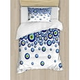 thumbnail image 1 of Blue Duvet Cover Set, Abstract Ovals Shape Eyes Falling Down Print, Decorative 2 Piece Bedding Set with 1 Pillow Shams, Twin Size, Blue Green Marigold, by Ambesonne, 1 of 3