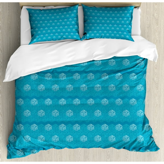 Blue Duvet Cover Set, Aqua Theme Drops in Hexagons Wave Pattern Geometrical Design Abstract Art, Decorative 3 Piece Bedding Set with 2 Pillow Shams, Queen Size, Sea Blue Dark Seafoam, by Ambesonne