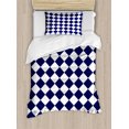 thumbnail image 1 of Blue Duvet Cover Set, Classical Old Fashioned Checkered Pattern Geometric Diagonal Skewed Squares, Decorative 2 Piece Bedding Set with 1 Pillow Shams, Twin Size, Navy Blue and White, by Ambesonne, 1 of 3