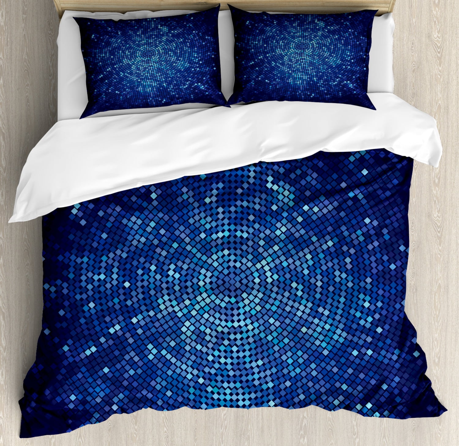 Pale Blue and Navy Geometric Queen Duvet Cover Set