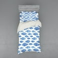 thumbnail image 1 of Blue Duvet Cover Set, Fish Sea Animal with Ottoman Ornate Mosaic Hand Drawn Style Marine Artwork, Bedding Set with Shams and Fitted Sheet, 3 Sizes, by Ambesonne, 1 of 3