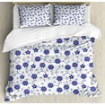 thumbnail image 1 of Blue Duvet Cover Set King Size, Hand Drawn Style Chinese Pattern with Flowers Nature Inspired Artistic Vintage, Decorative 3 Piece Bedding Set with 2 Pillow Shams, Violet Blue White, by Ambesonne, 1 of 3