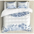 thumbnail image 1 of Blue Duvet Cover Set Queen Size, Artistic Floral Bouquet Corsage Carnations Chamomiles Bridal Wedding Anniversary Theme, Decorative 3 Piece Bedding Set with 2 Pillow Shams, Blue White, by Ambesonne, 1 of 3