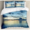 thumbnail image 1 of Blue Duvet Cover Set Queen Size, Photo of Dramatic Dusk Sunset Scenery over Calm Peaceful Tropic Azure Water Lagoon Ocean, Decorative 3 Piece Bedding Set with 2 Pillow Shams, Blue, by Ambesonne, 1 of 3