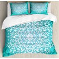 thumbnail image 1 of Blue Duvet Cover Set, Snowflake Like Eastern Floral Leaves Mandala Image Winter Themed Art Print, Decorative 3 Piece Bedding Set with 2 Pillow Shams, King Size, Sky Blue and White, by Ambesonne, 1 of 3