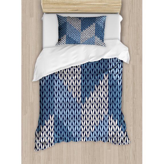 Blue Duvet Cover Set Twin Size, Nordic Scandinavian Cultural Pattern in Winter Colors Retro Style Traditional, Decorative 2 Piece Bedding Set with 1 Pillow Sham, Pale Blue White, by Ambesonne