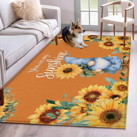 Blue Dwarfs Area Rugs 4x6 ft You Are My Sunshine Sunflower Spring Plant Orange Washable Rug Non Slip Indoor Carpet Absorbent Floor Mat for Living Room Bedroom Dining Room