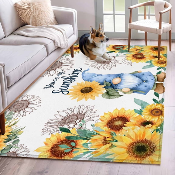 Blue Dwarfs Area Rugs 4x6 ft You Are My Sunshine Sunflower Spring Plant Washable Rug Non Slip Indoor Carpet Absorbent Floor Mat for Living Room Bedroom Dining Room