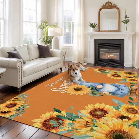 Blue Dwarfs Area Rugs 5x7 ft You Are My Sunshine Sunflower Spring Plant Orange Washable Rug Non Slip Indoor Carpet Absorbent Floor Mat for Living Room Bedroom Dining Room