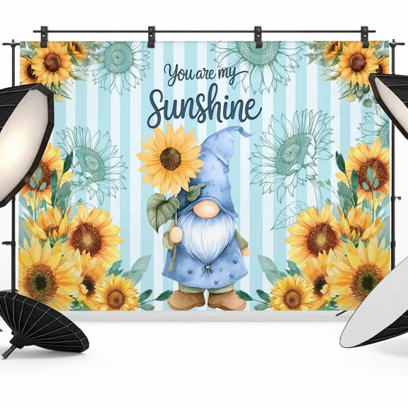 Blue Dwarfs Backdrop for Photography, You Are My Sunshine Sunflower Spring Plant Blue Striped Photo Backdrop Portrait Background Party Banner Photo Backgrounds for Studio Booth Props, 7x5ft