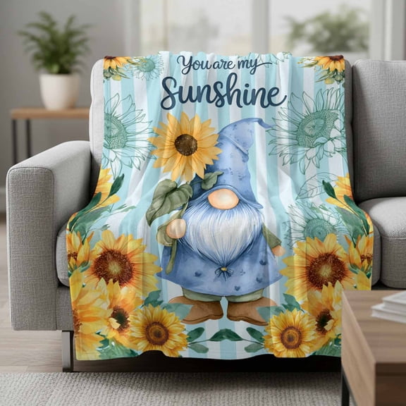 Blue Dwarfs Fleece Throw Blanket You Are My Sunshine Sunflower Spring Plant Blue Striped Ultra Soft Fuzzy Cozy Flannel Throw Blanket for Couch Sofa Bed Car Travel, Ideal Gifts 50x80 Inches