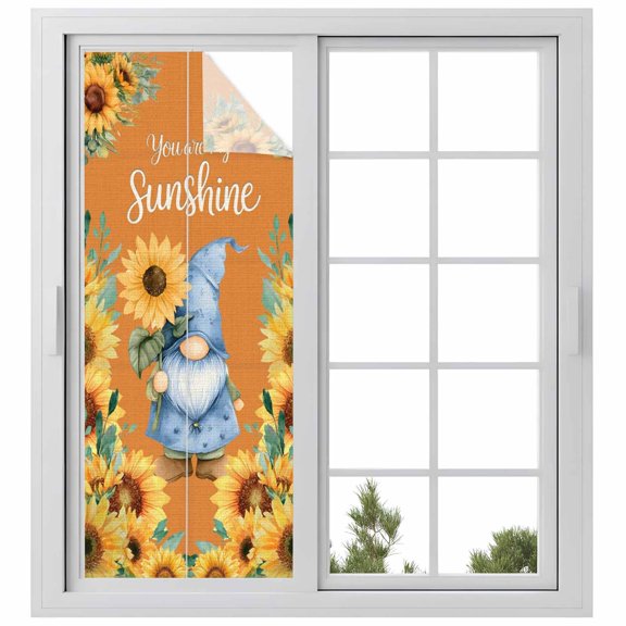 Blue Dwarfs Window Privacy Film, You Are My Sunshine Sunflower Spring Plant Orange Frosted Glass Window Clings Static Cling UV Heat Blocking Reusable Door Sticker for Bathroom 23.6 x 59 Inch